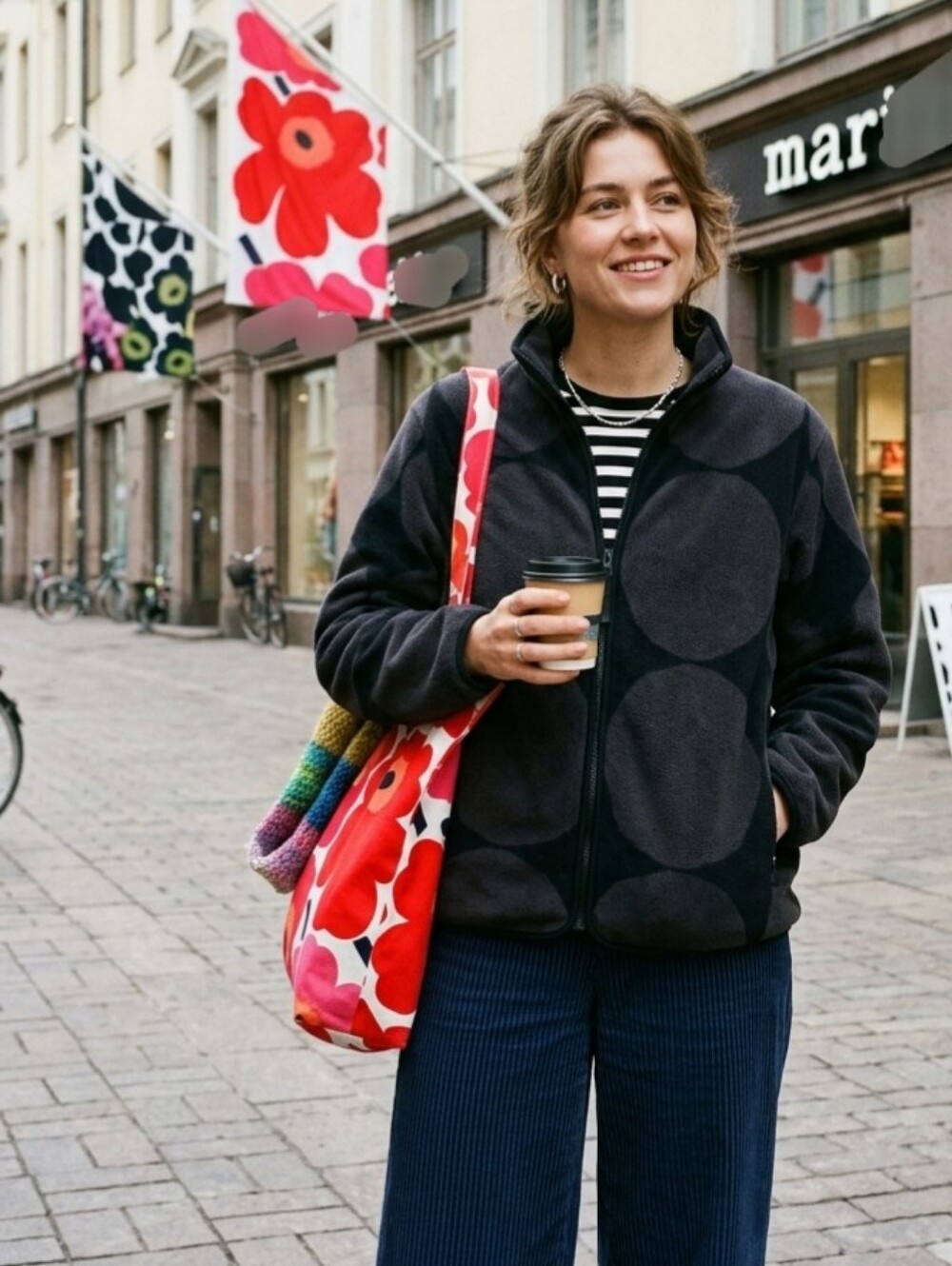Uniqlo x Marimekko 2024 Women's L Fleece Full-zip Jacket Black Gray Teddy Sherpa